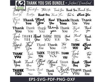 Thank You Svg Bundle, Hand Lettered Clipart (Digital Download)