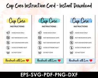Printable Tumbler Cup Care Instructions Card (SVG, PNG, PDF)
