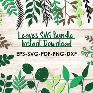 Hand Drawn Leaf SVG Bundle, Greenery Clipart (Digital Download)