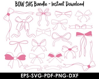 Boho Ribbon Bow SVG Bundle, Coquette, Hair Bow (Digital Download)