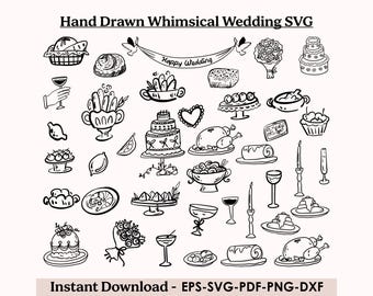 Whimsical Wedding Clipart Bundle, Hand-Drawn Doodles (SVG, PNG, PDF)