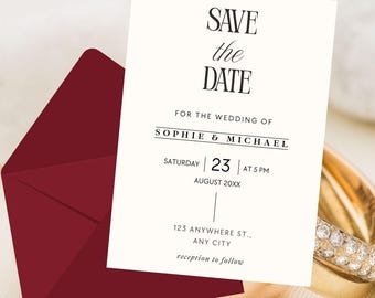 Save the Date Evite, elektronische Hochzeitseinladung, digitale Hochzeitseinladung, Save the Date Canva Template, minimalistische Save the Date