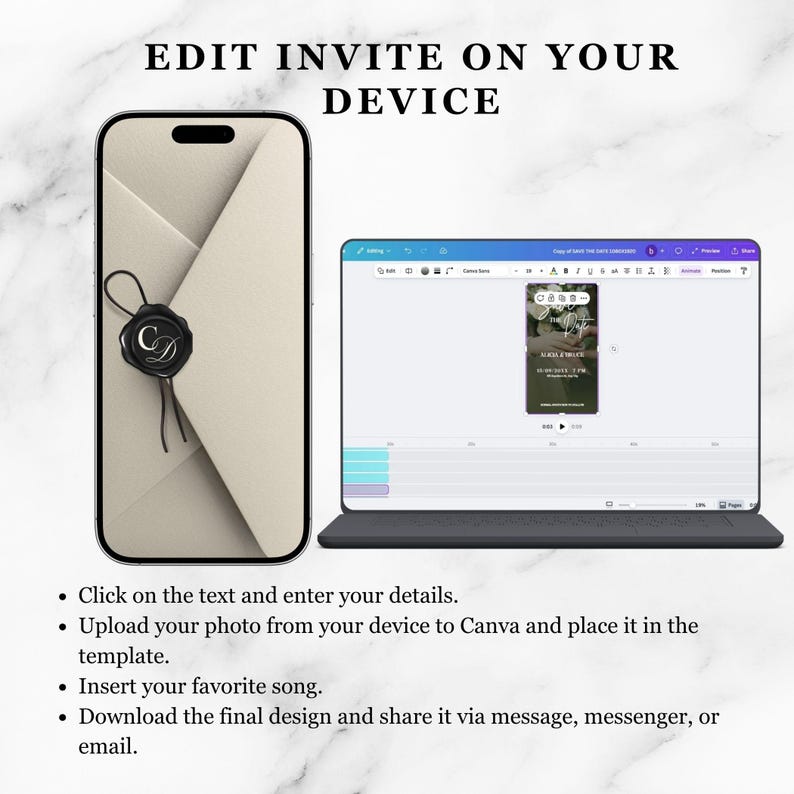 Elegant Animated Save-the-Date Video, Envelope Reveal Invitation, Editable Wedding E-Invite Template for Modern Couples image 4
