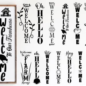 Cartello per veranda in formato SVG, cartello per veranda in formato SVG per fattoria, benvenuto in formato SVG, cartello verticale per veranda in formato SVG, ciao in formato SVG, cartello di benvenuto in formato SVG, pacchetto di cartelli per veranda in formato SVG