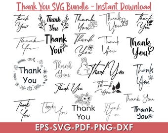 Thank You SVG Clipart Bundle, Hand Lettered (Digital Download)