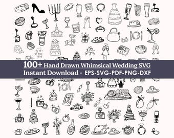 Whimsical Wedding Clipart Bundle, Hand-Drawn Doodles (SVG, PNG, PDF)