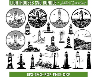 Lighthouse Design, Lighthouse SVG Bundle, Lighthouse PNG Bundle, Lighthouse Clipart, Lighthouse SVG Cut File Cricut, Ocean Svg, Nautical Svg