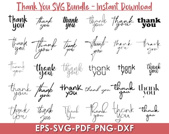 Thank You Svg Bundle, Hand Lettered Clipart (Digital Download)