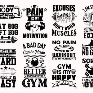 Workout Gym SVG Bundle, Fitness Exercise Hustle Quotes (digital ...