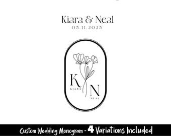 Modern Wedding Monogram, Elegant Couple Logo (Digital)