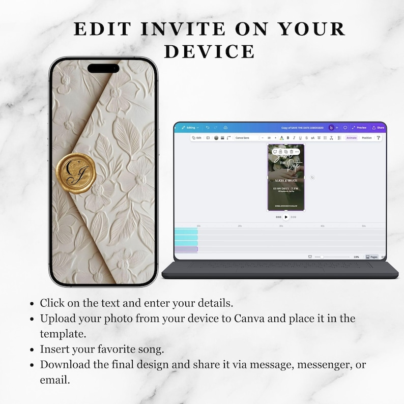 Elegante video animato "Save-the-Date", invito con busta da lettera, modello di invito elettronico per matrimonio modificabile per coppie moderne immagine 4