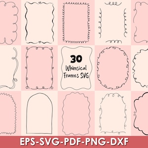 Whimsical Frames & Bows Clipart, Hand Drawn Frames SVG Bundle, Digital Frames, Wavy Squiggle Invitation Frame, Bow, Borders and Banners