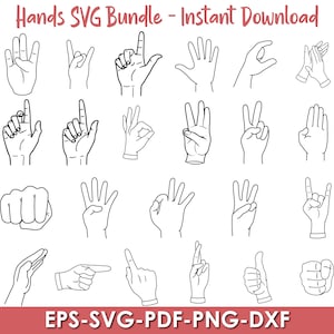 Hand Silhouette SVG, Hand Cut File, hand sign svg, hand sign svg, hand silhouette, Hand Symbol SVG Bundle, Hand Sign dxf