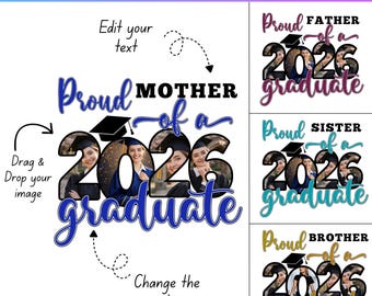 Modello Canva modificabile per la laurea di una famiglia orgogliosa, laurea per studenti dell'ultimo anno 2026, PNG modificabile per Canva, mamma orgogliosa 2026, cornice per la laurea 2026