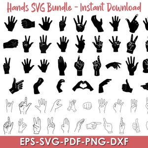 Hand Silhouette SVG, Hand Cut File, hand sign svg, hand sign svg, hand silhouette, Hand Symbol SVG Bundle, Hand Sign dxf