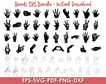 Hand Silhouette SVG, Hand Cut File, hand sign svg, hand sign svg, hand silhouette, Hand Symbol SVG Bundle, Hand Sign dxf