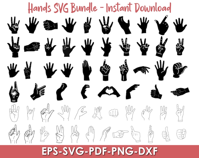 Hand Yeichen 140 Hand Symbol SVG Bundle, Handzeichen svg, Handsymbol dxf, Handsymbol ...