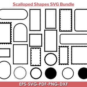Scalloped shape SVG, Scalloped frame svg, Scalloped tags svg, Circle Rectangle, Laser cut file, Scalloped Shape clipart PNG JPG Eps