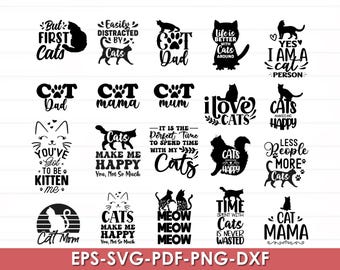 Pacchetto SVG di gatti, mamma gatta, clipart di gattini (download digitale)