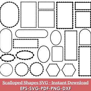 Scalloped shape SVG, Scalloped frame svg, Scalloped tags svg, Circle Rectangle, Laser cut file, Scalloped Shape clipart PNG JPG Eps