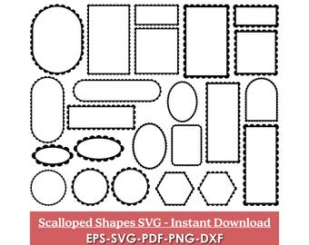 Scalloped Frame SVG, Circle, Rectangle, Clipart (Digital Download)