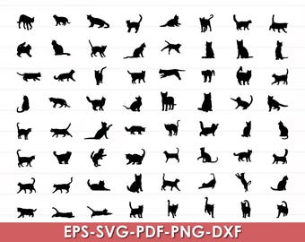 Kat silhouet vectorbundel, Kitty Face SVG, pootafdruk (digitale download)