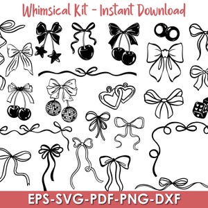 Whimsical Frames & Bows Clipart, Hand Drawn Frames SVG Bundle, Digital Frames, Wavy Squiggle Invitation Frame, Bow, Borders and Banners