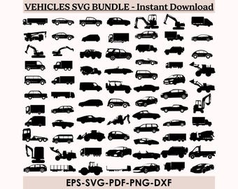 車両 SVG バンドル、交通機関クリップアート（デジタルダウンロード）