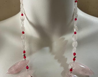 Rose Quartz Pendant Necklace and Earrings