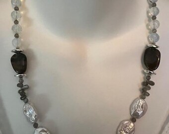 Statement Necklace Baroque Pearls and Labradorite