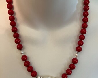 Baroque Pearl and Red Shell Statement Necklace