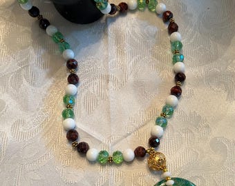 Green Jasper Stone with faceted Tiger Eye and Green Crystals
