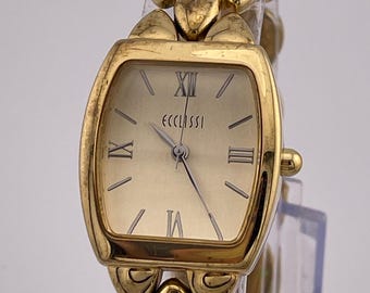 Vintage Ecclissi Gold Tone Bracelet Watch 80011 c.1990s Liquid Sterling Silver Back Japan Quartz