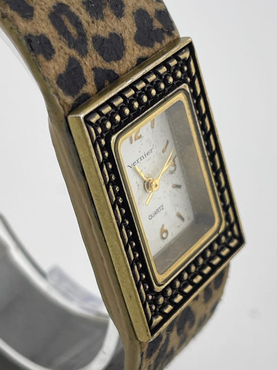 Two-Tone Leopard Accent Bangle Hinged Watch in Black and Gold Jimmy Crystal New York Leopard Bangle Watch Women 46mm Cuff  main image 2