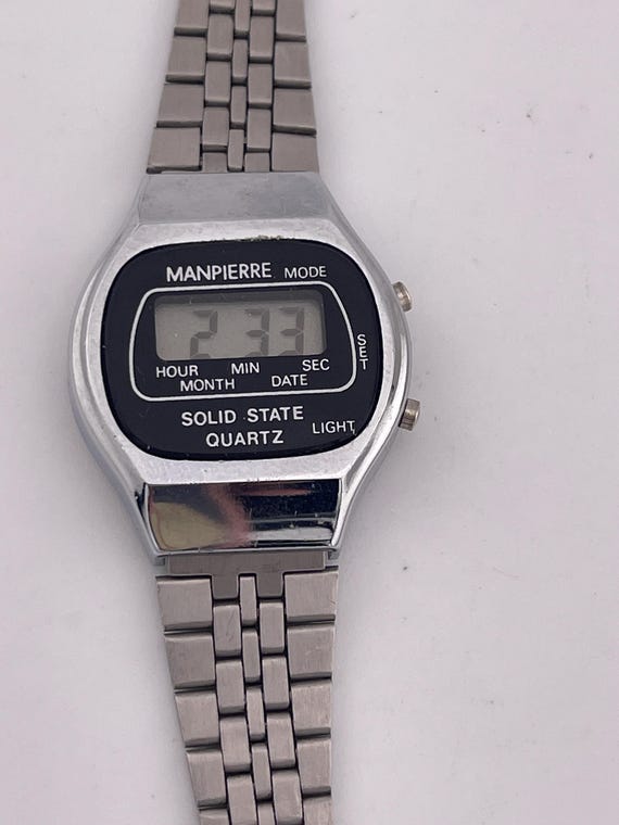 Manpierre Solid State Quartz Digital Silver-Tone … - image 5