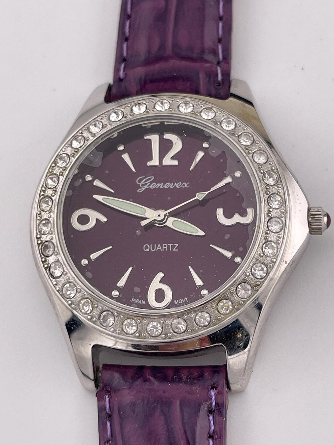 Vintage Genevex Purple Dial Crystal Bezel Quartz Watch C. 2000s