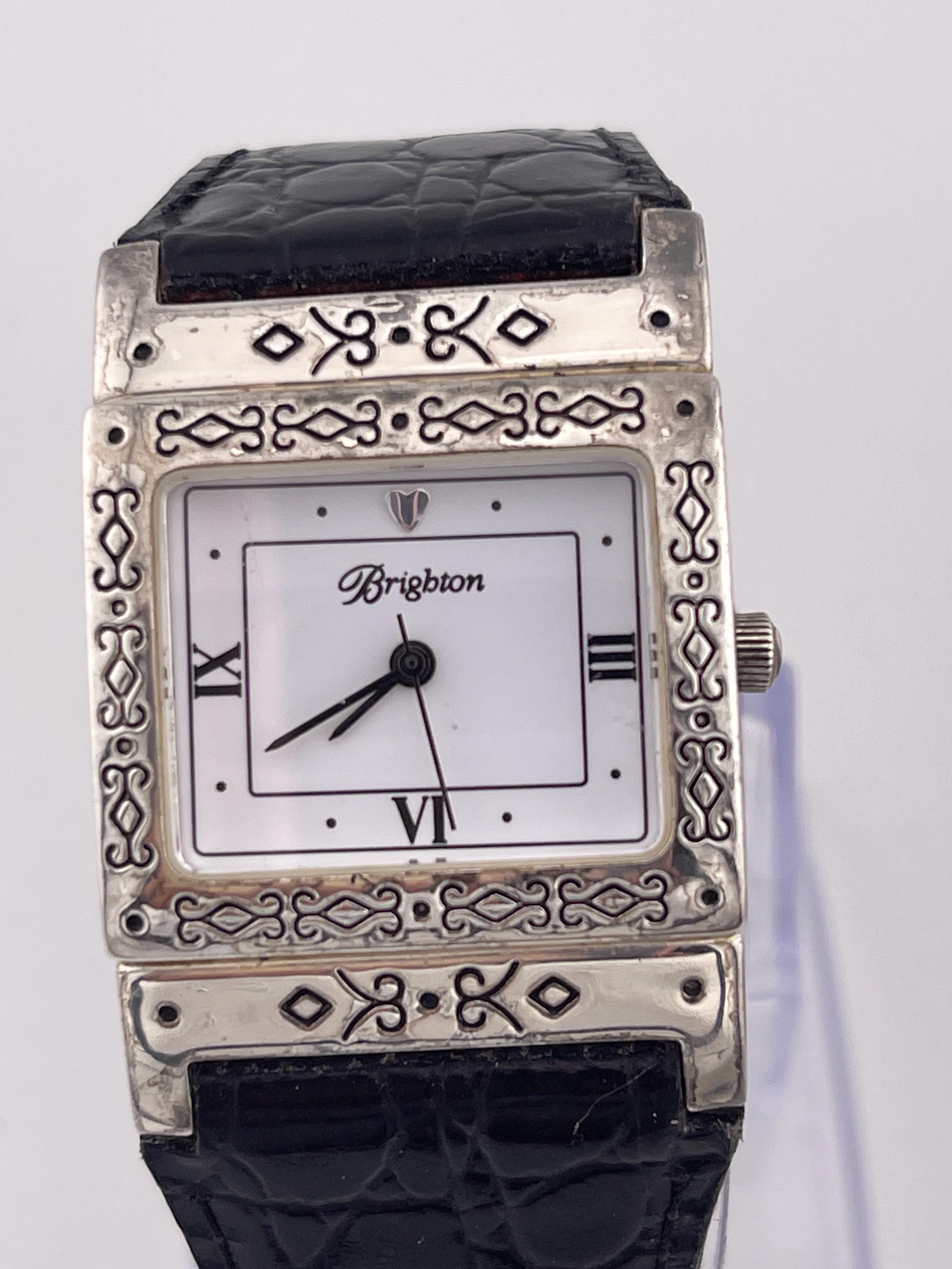 Brighton Covina Watch Silver tone New Battery Black Leather Band Floating Hearts pretty-tough-two-tone-heart-  main image 4