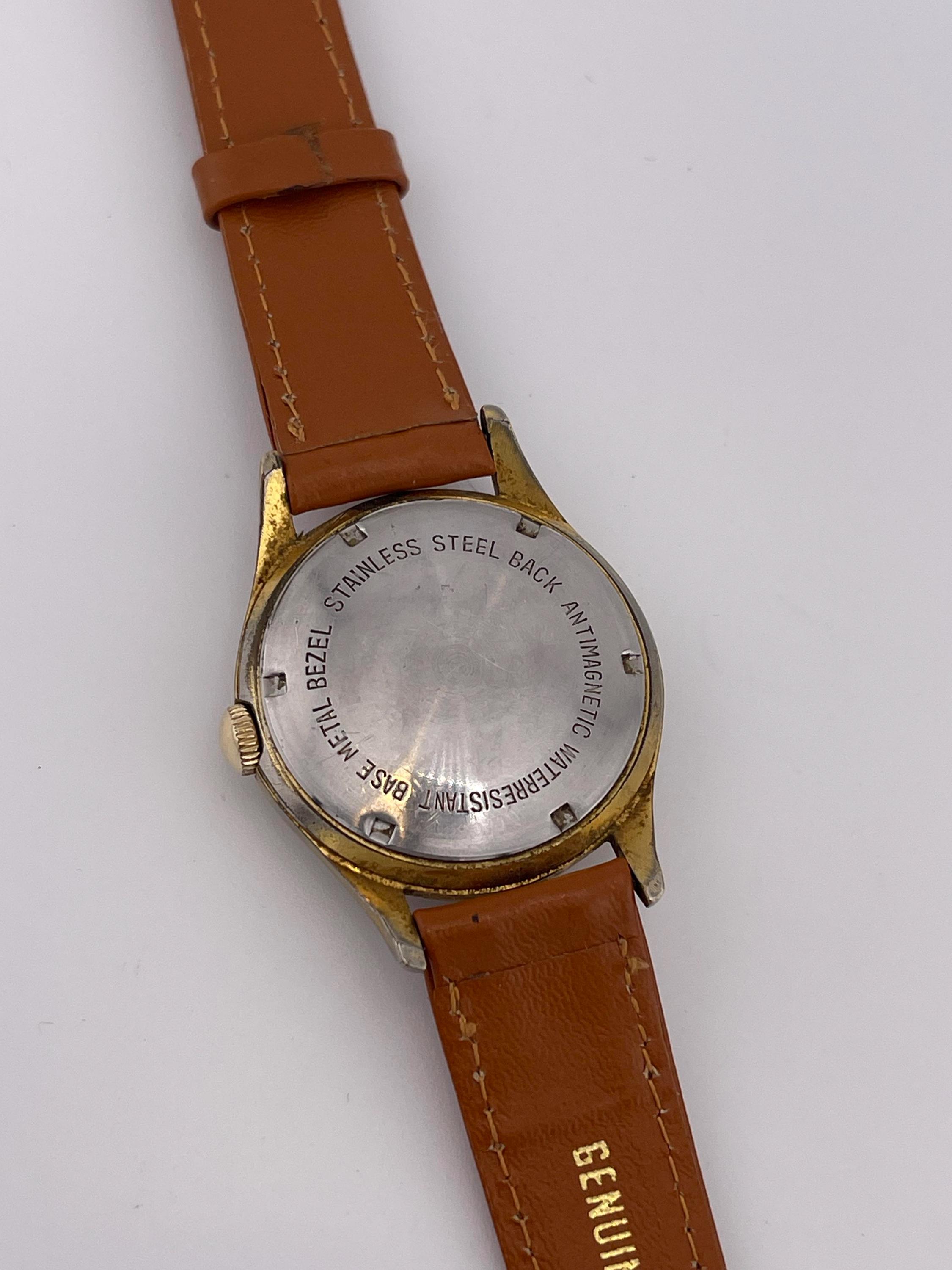 Andre Bouchard 17 Jewels Incabloc Vintage Swiss Watch Gold Tone Square Burgundy Andre Bouchard PS 34mm Silver Dial Automatic Vintage Circa  main image 4