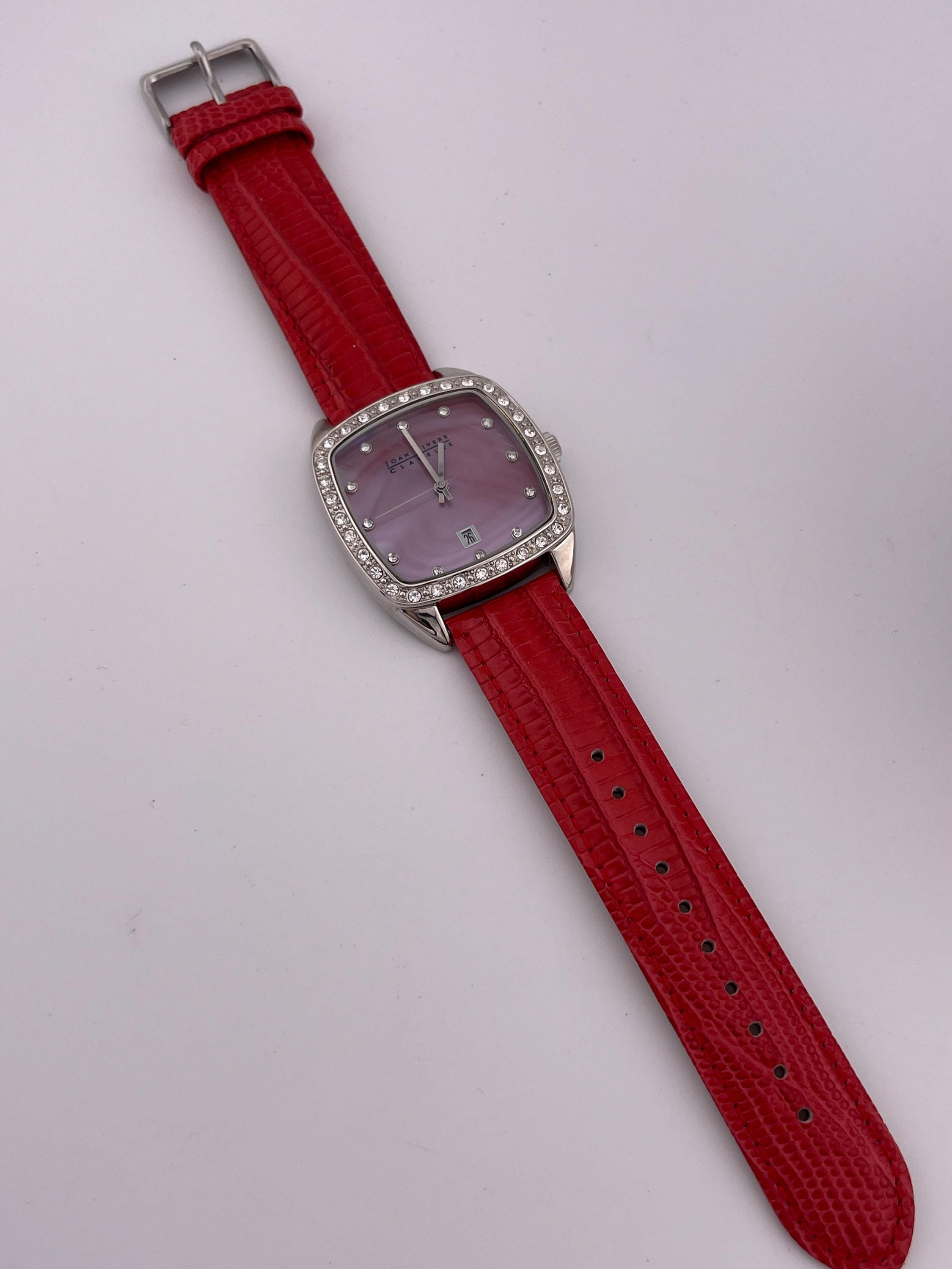 Joan Rivers Classics Collection Watch Dark Pink Need Battery 377 Japan Movement Joan Rivers Classics Women V377 Pave Tank Pink Leather 39mm  main image 2