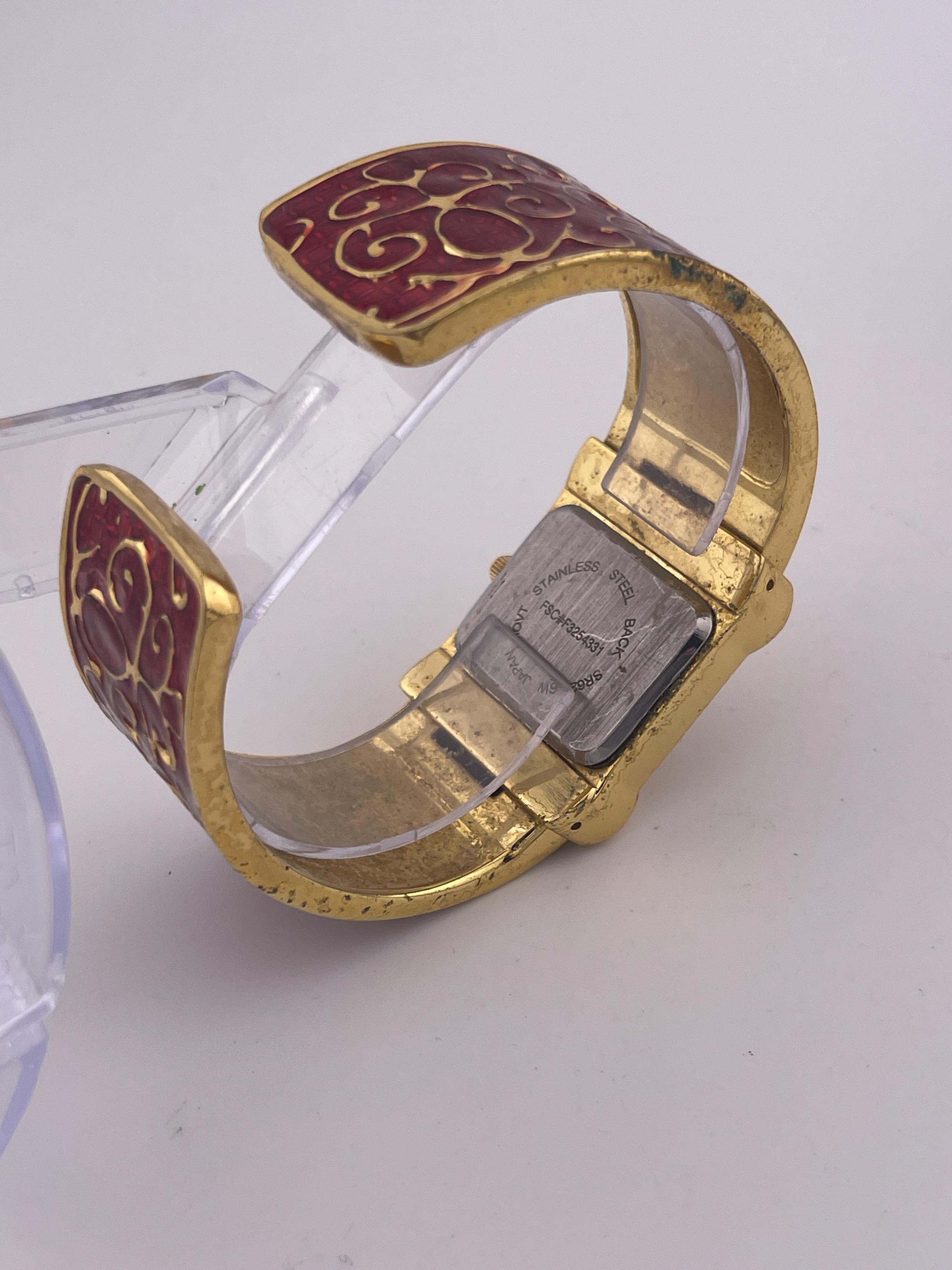 Avon Gold-tone & Red Enamel Scroll Hinge Cuff Watch (c.1990s  display picture 3