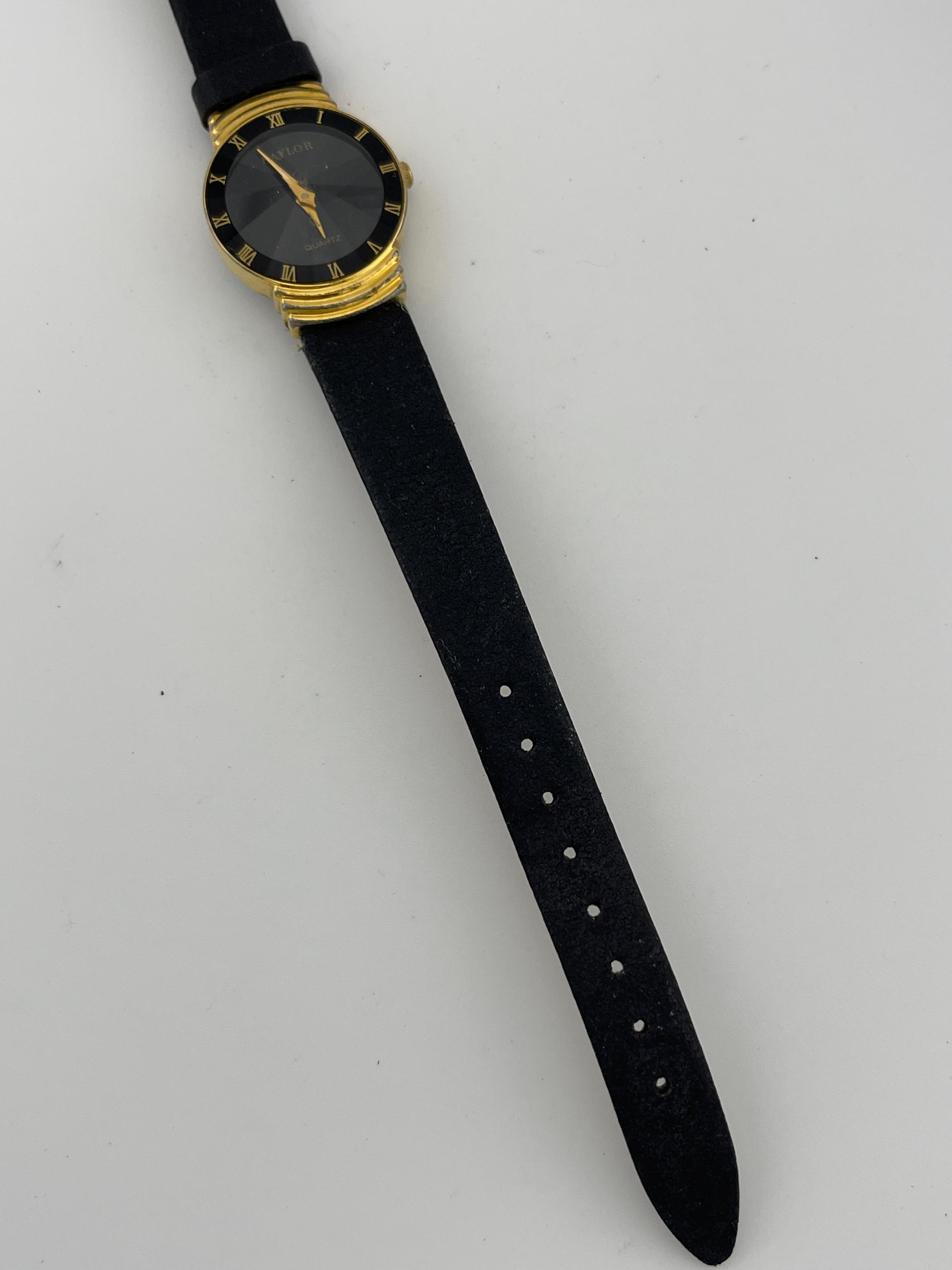 Baylor 6L22-Y black quartz watch with leather band Baylor 6L22-Y Black Faceted Crystal Quartz Watch W/ Leather  main image 3