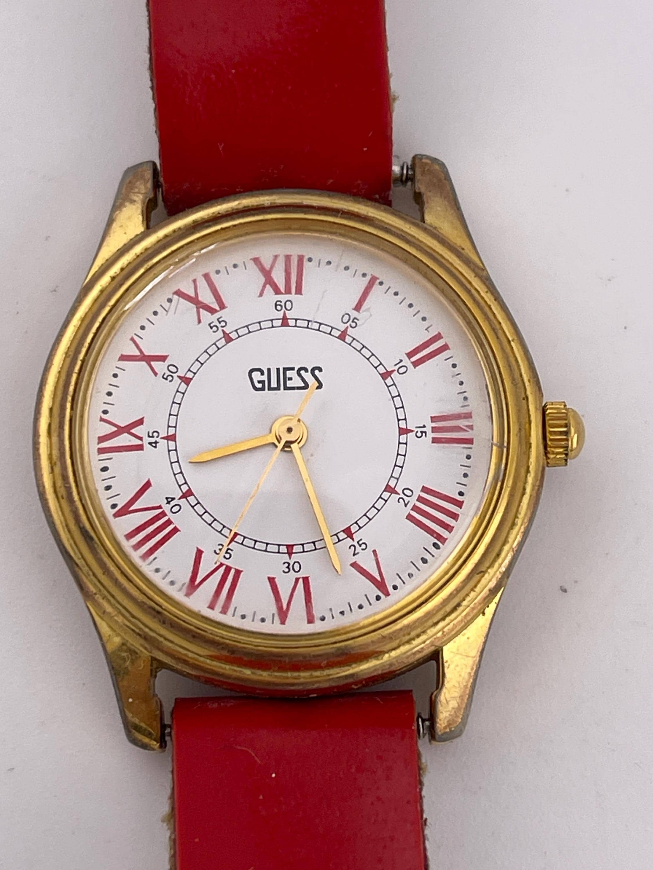 Vintage Guess Gold Tone White Dial Red Suede Strap Watch 1993 1993 Guess Watch - Etsy main image 3