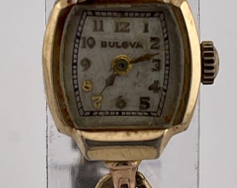 Bulova Damen Vintage Armband Uhr c 1950er Jahre Gold Ton Mechanischer Art Deco Stil