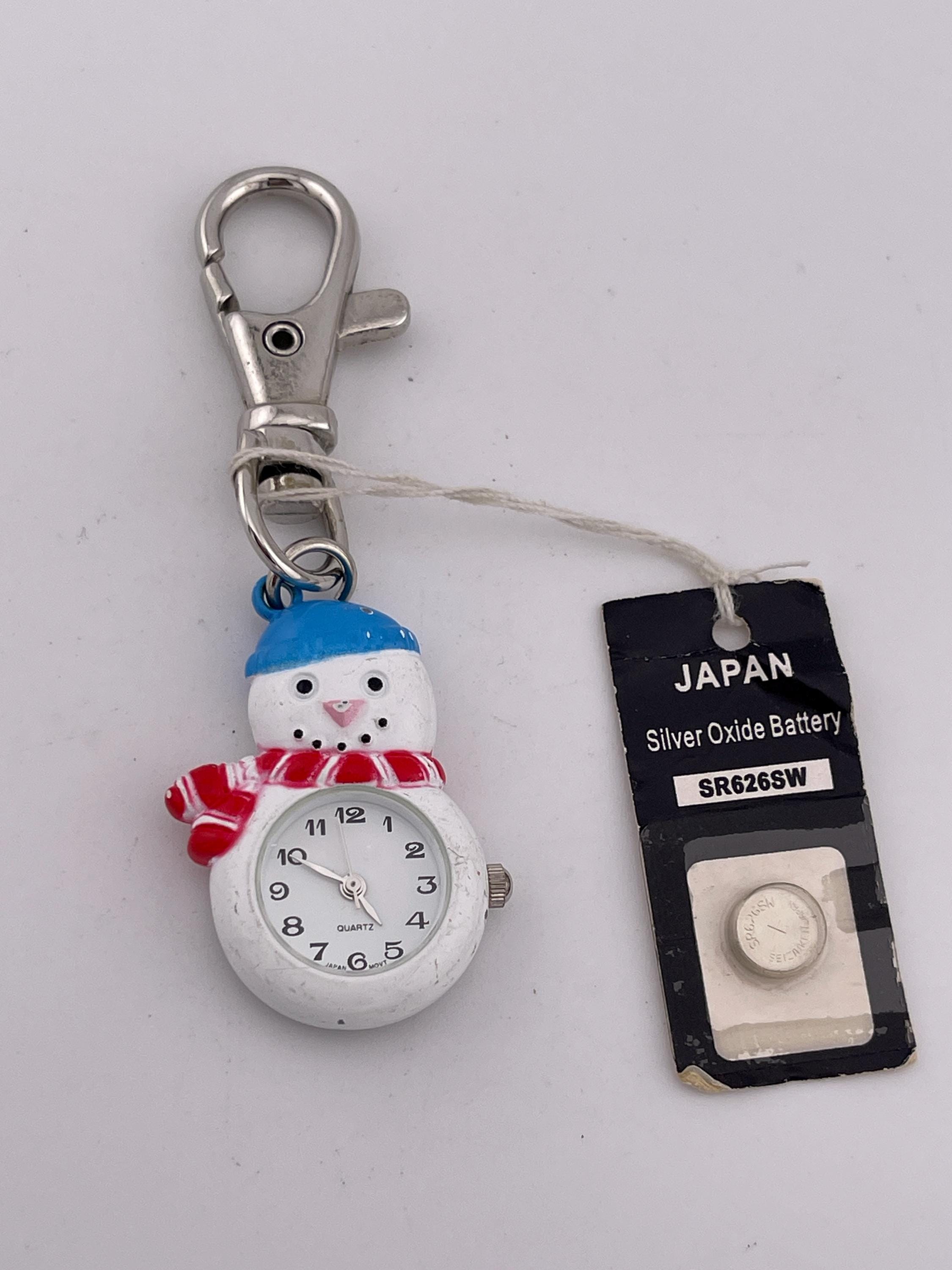 楽しいクリスマス☆スノーマン C Vintage Snowman Quartz Keychain Watch C.1998 – Holiday Clip-on