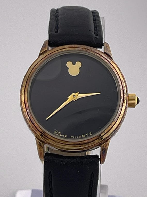 Disney Mickey Mouse Gold-Tone Watch with Black Strap and White Dial s-l400.jpg main image 4