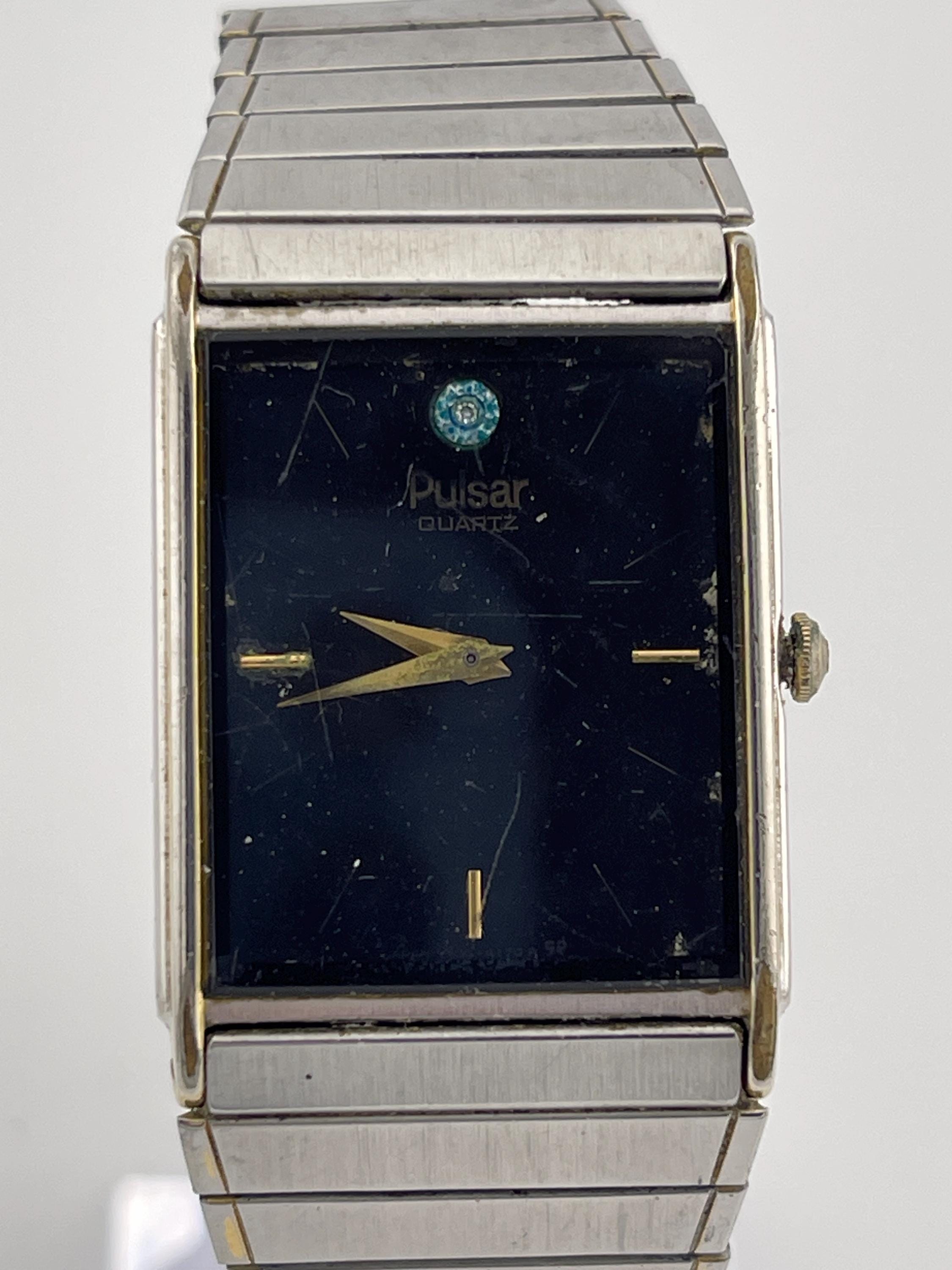 Vintage pulsar rectangular silver tone expansion bracelet watch NEW BATTERY Pulsar Women main image 3