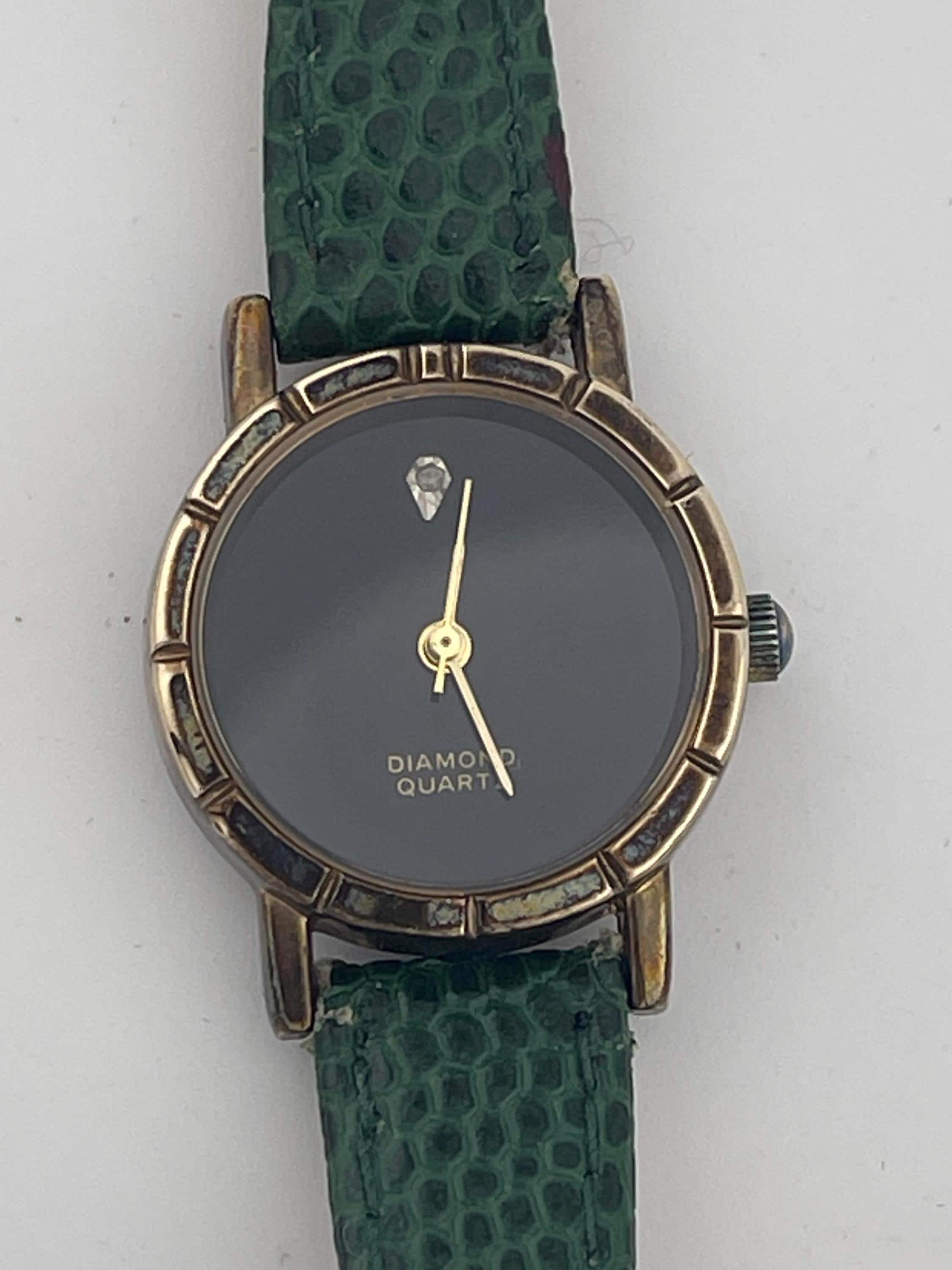 Diamond Quartz Japan Movt Watch Worth Japan Movt Quartz Watch Men Gold Tone Faux Diamonds Black Analog New Battery