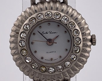 Esta Rose DT-129 Crystal Bezel Women’s Watch c.1990s – Japan Quartz – Silver Tone Bracelet