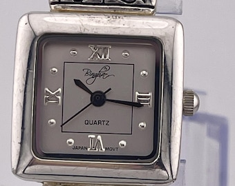 Vintage Bingham No. BC 7022S Silver-Tone Cuff Watch Japan Quartz Square Dial (c.2000s)