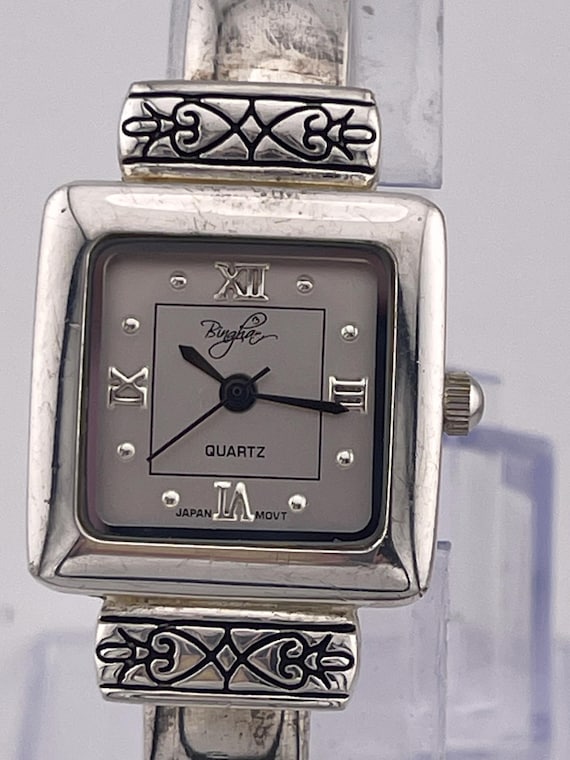 Vintage Bingham No. BC 7022S Silver-tone Cuff Watch Japan Quartz
